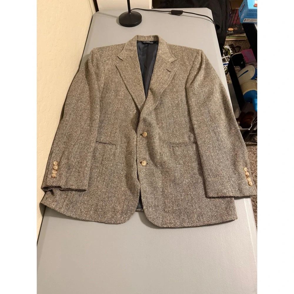 Polo Ralph Lauren Mens Herringbone Tweed‎ Blazer Sport Coat Tan Brown USA Made